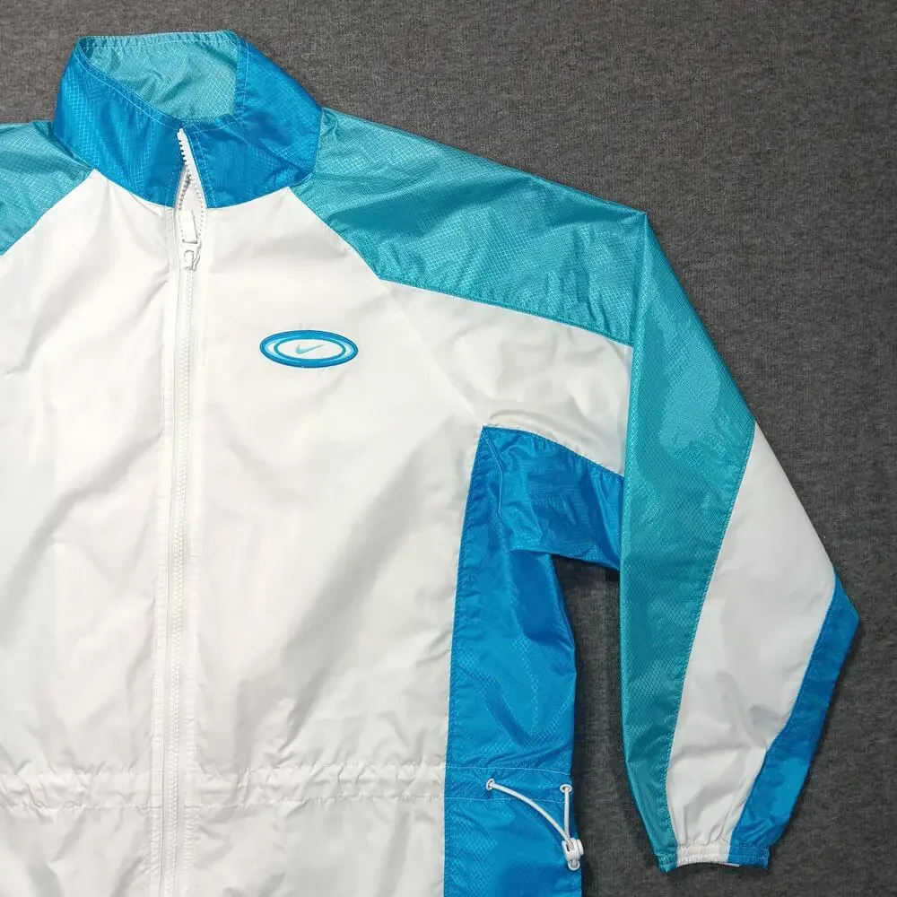 Nike Jacket Womens Small White Blue Full Zip Windbreaker Colorblock Logo Track
